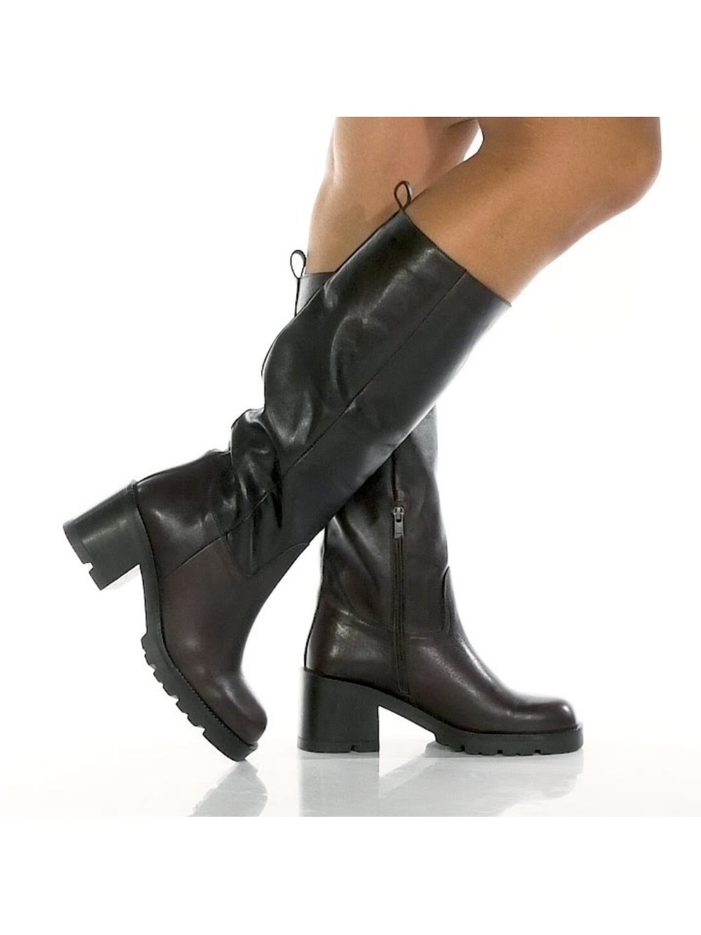 Steve Madden Gyrate Black Leather Lug Sole Tall Boot 10M